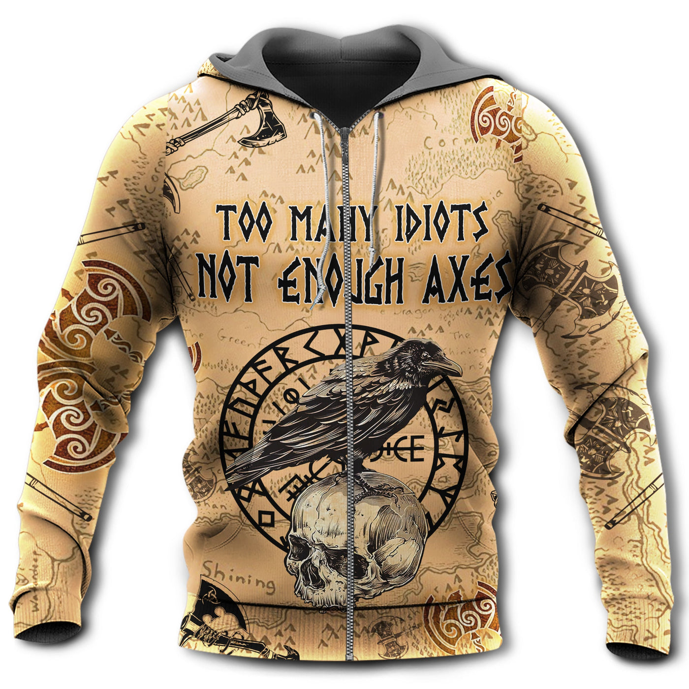 Zip Hoodie / S Viking Too Many Idiots Not Enough With Yellow - Hoodie - Owls Matrix LTD