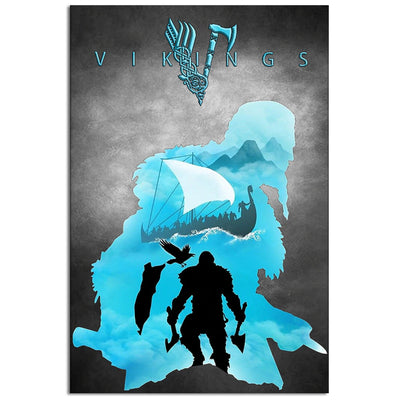 12x18 Inch Viking Warrior Dark Sky - Vertical Poster - Owls Matrix LTD