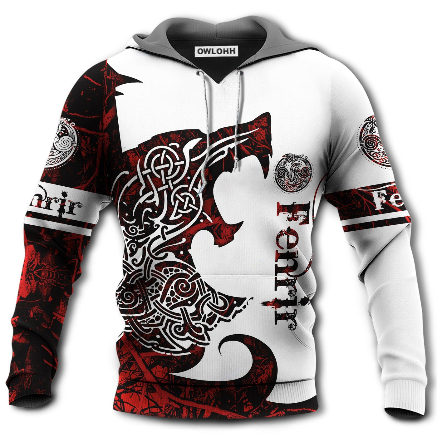 Unisex Hoodie / S Viking Wolf Legend Red And White Style With Fenrir - Hoodie - Owls Matrix LTD
