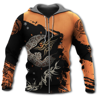 Zip Hoodie / S Viking Wolf With An Orange Black - Hoodie - Owls Matrix LTD