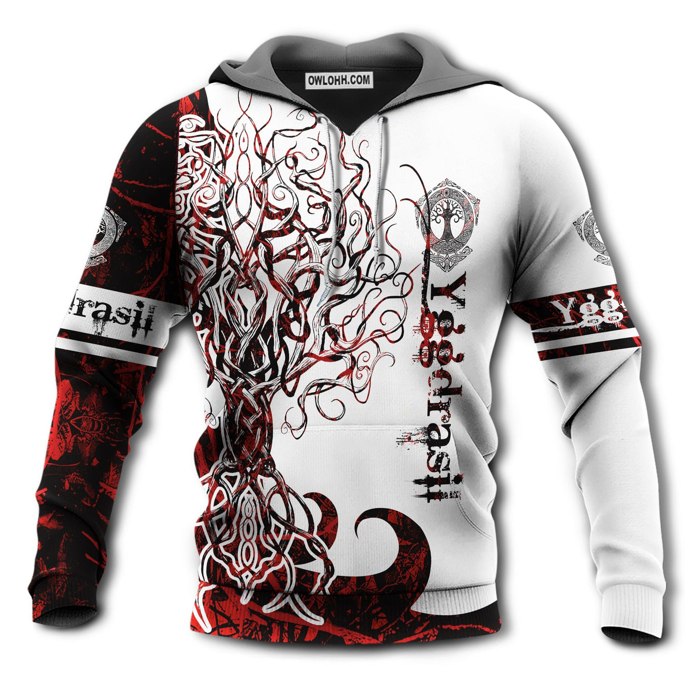 Unisex Hoodie / S Viking Yggdrasil Legend Red And White Style With So Much Fun - Hoodie - Owls Matrix LTD