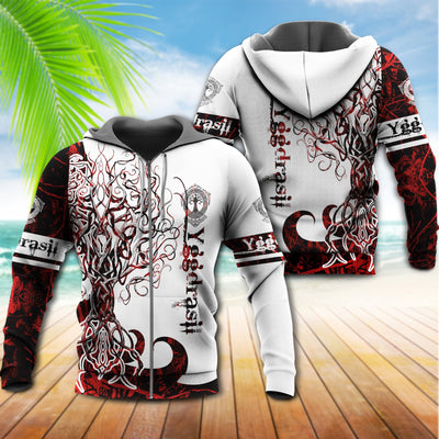 Viking Yggdrasil Legend Red And White Style With So Much Fun - Hoodie - Owls Matrix LTD
