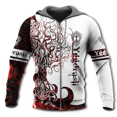 Zip Hoodie / S Viking Yggdrasil Legend Red And White Style With So Much Fun - Hoodie - Owls Matrix LTD