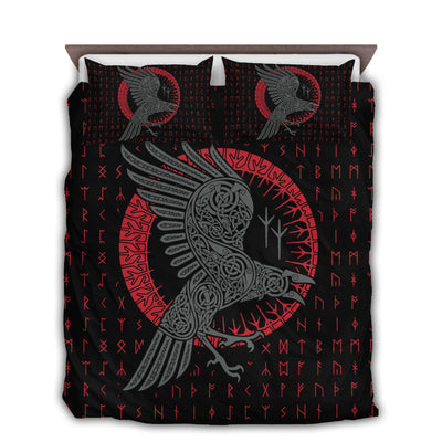 US / Twin (68" x 86") Viking Odin's Raven Old Runes Style - Bedding Cover - Owls Matrix LTD