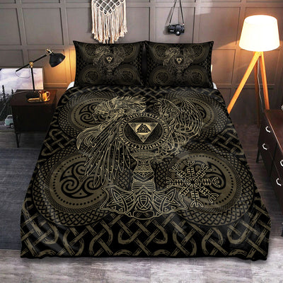 Viking Valknut With Helm Of Awe And Horn Triskelion - Bedding Cover - Owls Matrix LTD