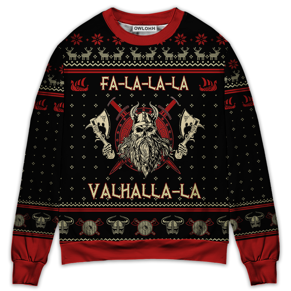 Sweater / S Viking Valhalla Black And Red - Sweater - Ugly Christmas Sweaters - Owls Matrix LTD