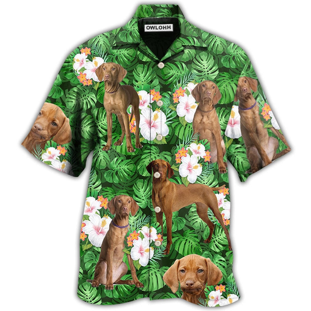 Hawaiian Shirt / Adults / S Vizsla Best Dog Dad Green Tropical Leaf - Hawaiian Shirt - Owls Matrix LTD