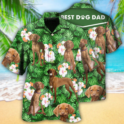 Vizsla Best Dog Dad Green Tropical Leaf - Hawaiian Shirt - Owls Matrix LTD