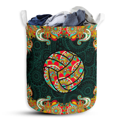 S: 17.72”x13.78” (45x35 cm) Volleyball Mandala Colorful - Laundry Basket - Owls Matrix LTD