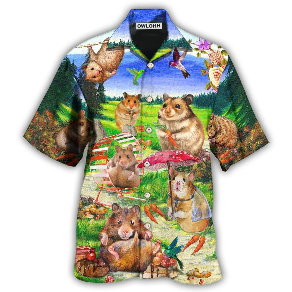 Hawaiian Shirt / Adults / S Hamster Animals Eating And Happy In Field - Hawaiian Shirt - Owls Matrix LTD