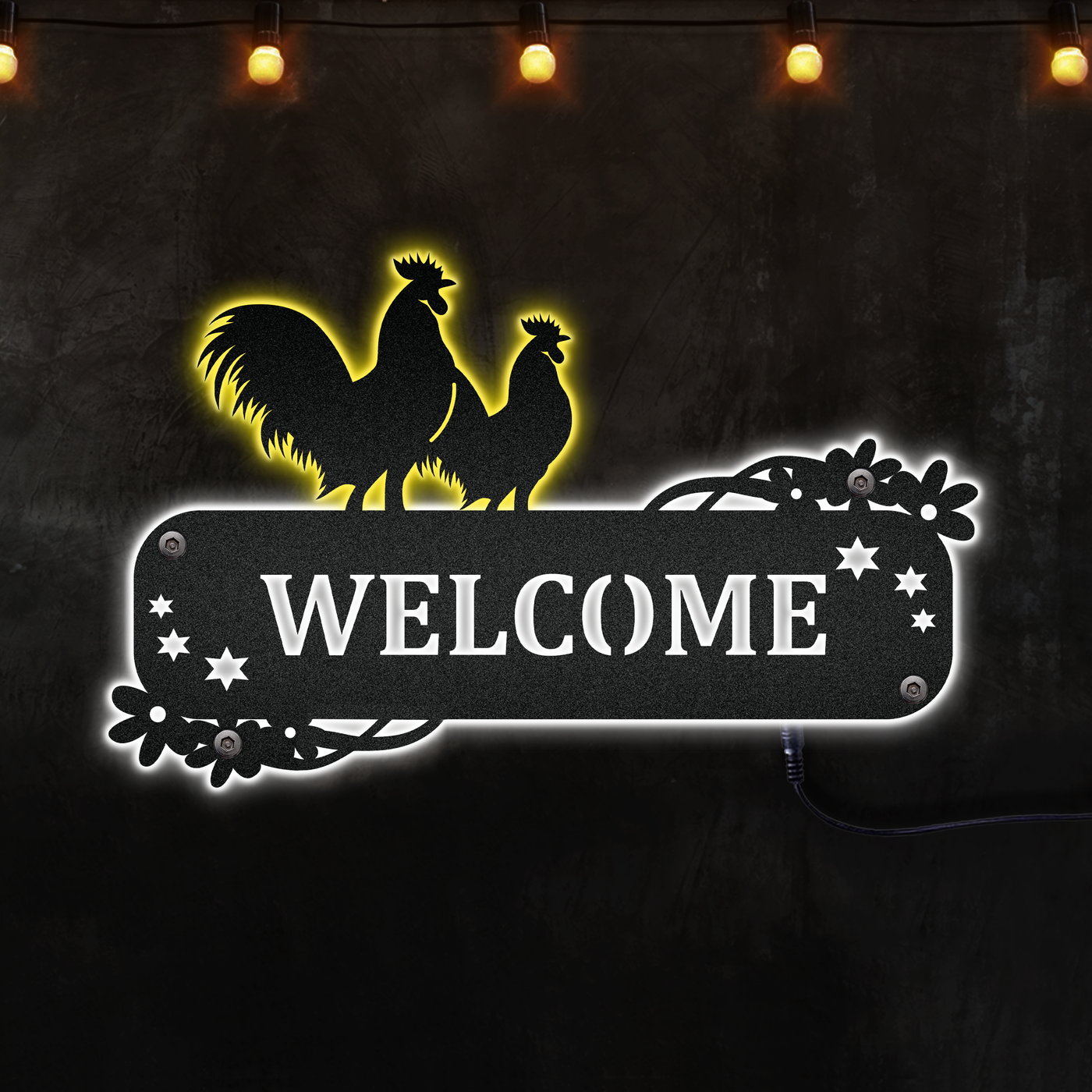 Welcome Chicken Custom Steel Sign Personalized - Two Colours Led Lights Metal - Owls Matrix LTD