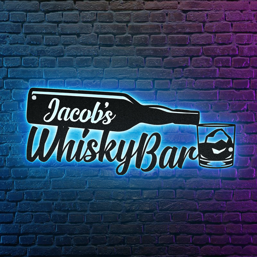Whiskey Bar Cool Style Personalized - Led Light Metal - Owls Matrix LTD