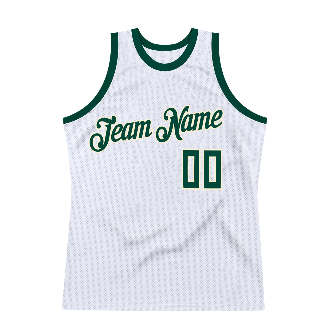 Custom Team Cream Basketball Authentic Hunter Green Throwback