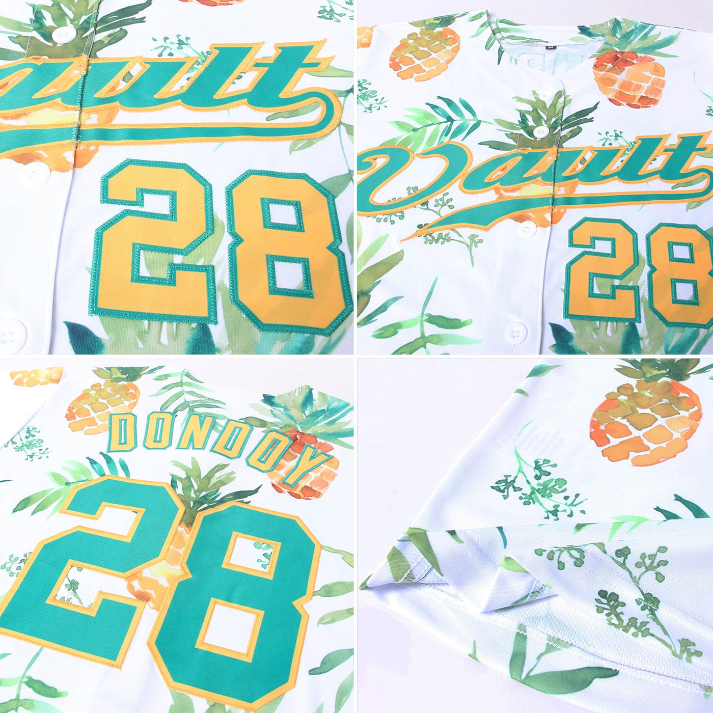 Custom White Kelly Green-Gold 3D Pattern Design Pineapples Authentic Baseball Jersey - Owls Matrix LTD