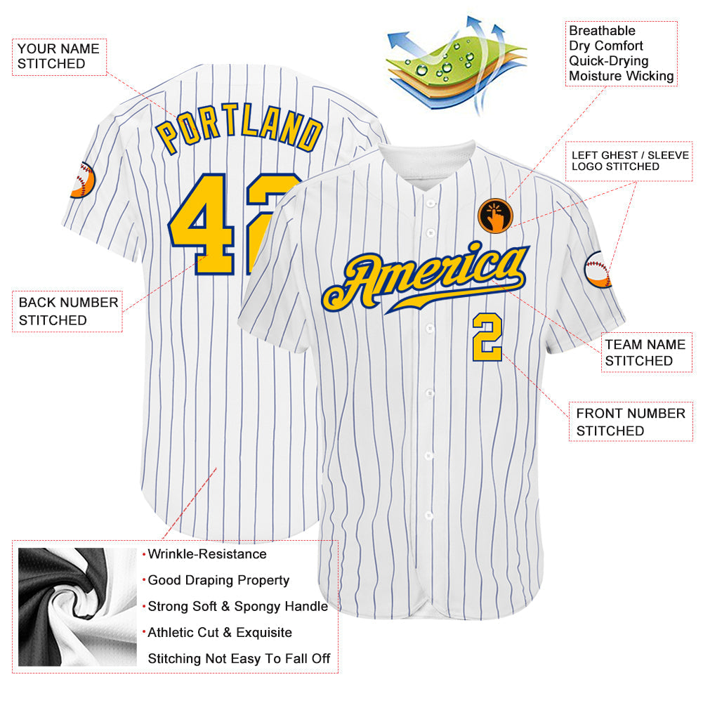 Custom White Royal Pinstripe Gold-Royal Authentic Baseball Jersey - Owls Matrix LTD