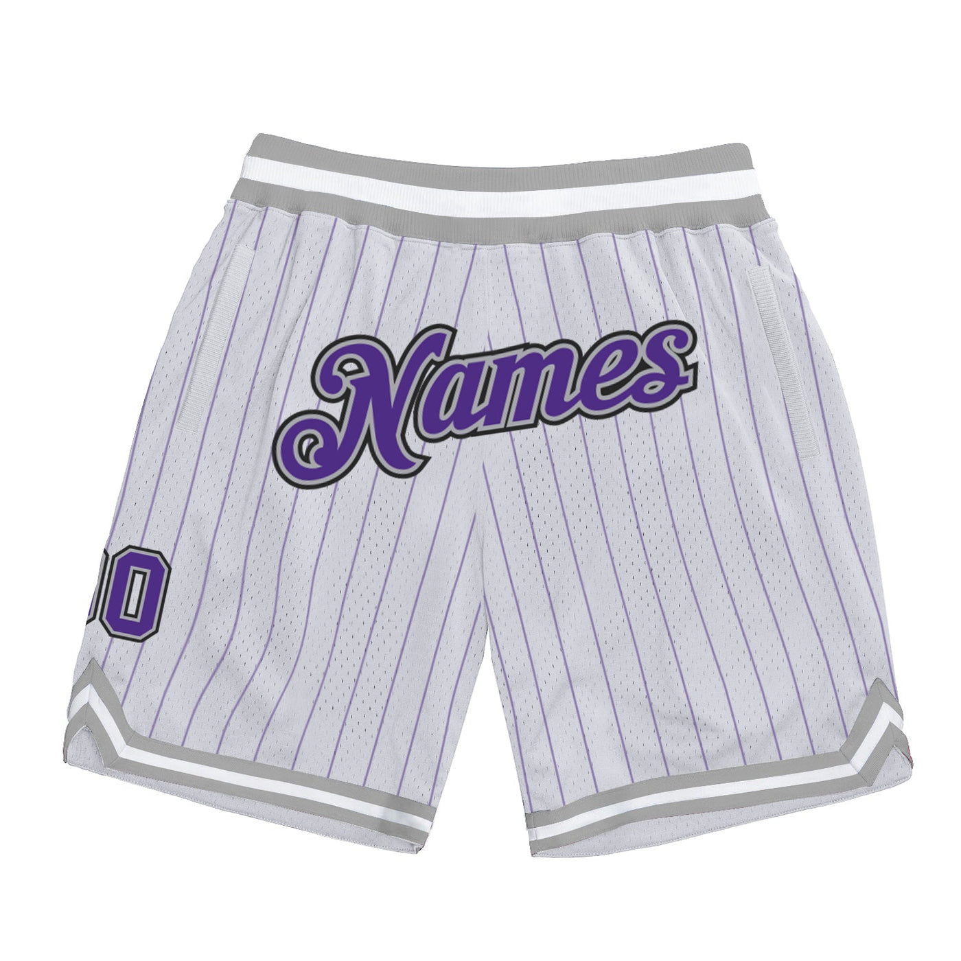 Custom White Purple Pinstripe Purple-Silver Gray Authentic Basketball Shorts