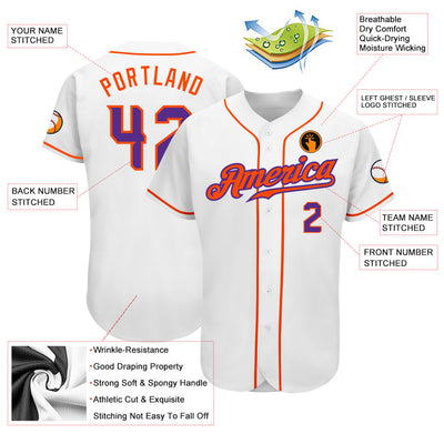 Custom White Purple-Orange Authentic Baseball Jersey - Owls Matrix LTD