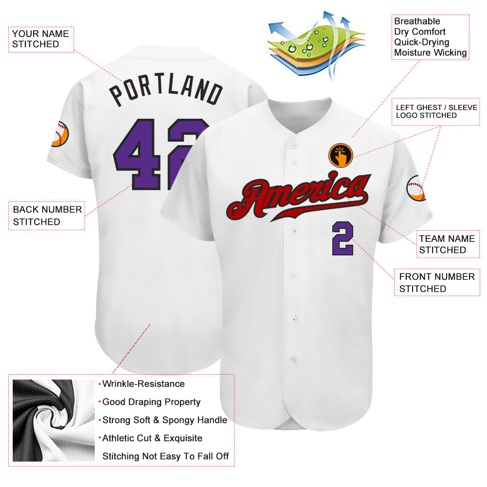 Custom White Purple-Red Authentic Baseball Jersey - Owls Matrix LTD