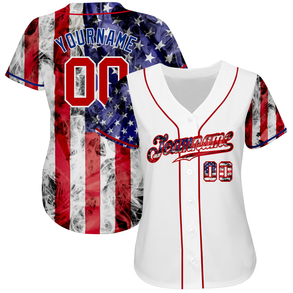 Custom White Red-Royal 3D American Flag Authentic Baseball Jersey - Owls Matrix LTD