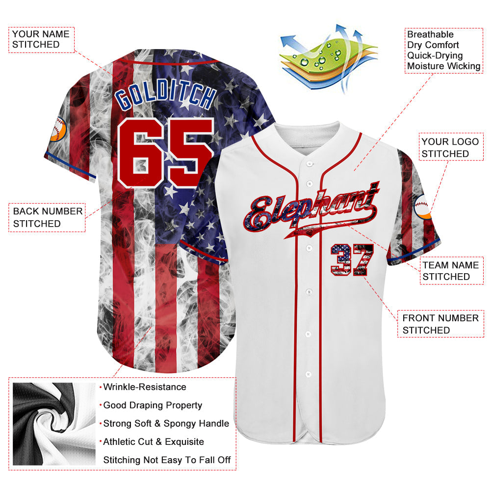 Custom White Red-Royal 3D American Flag Authentic Baseball Jersey - Owls Matrix LTD