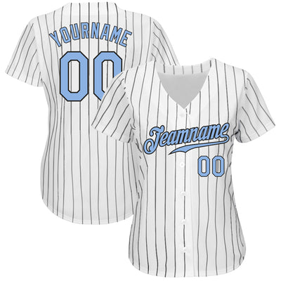 Custom White Black Pinstripe Light Blue-Black Authentic Baseball Jersey - Owls Matrix LTD