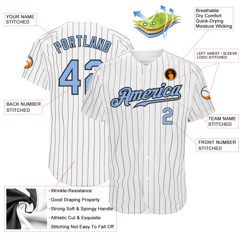 Custom White Black Pinstripe Light Blue-Black Authentic Baseball Jersey - Owls Matrix LTD