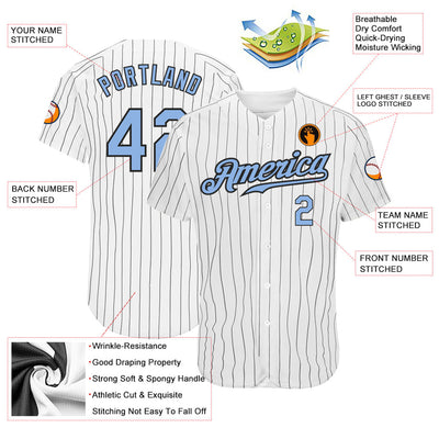 Custom White Black Pinstripe Light Blue-Black Authentic Baseball Jersey - Owls Matrix LTD