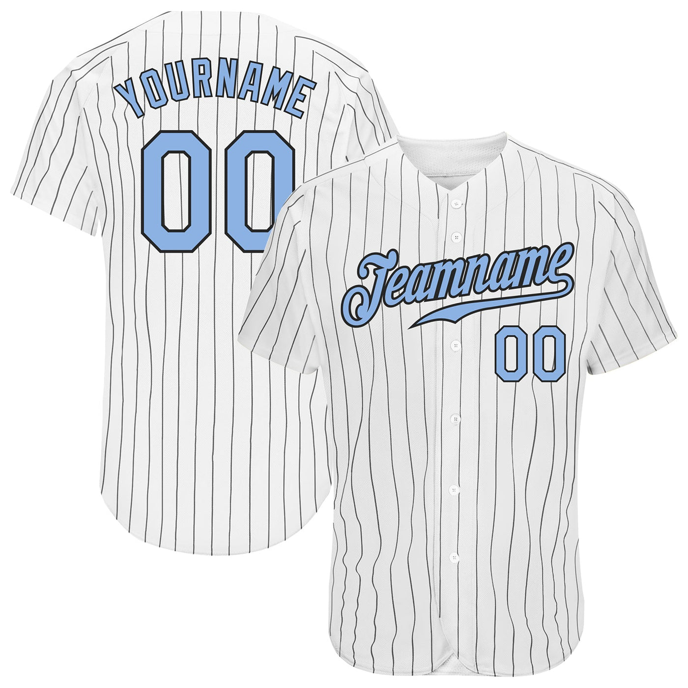 Custom White Black Pinstripe Light Blue-Black Authentic Baseball Jersey - Owls Matrix LTD