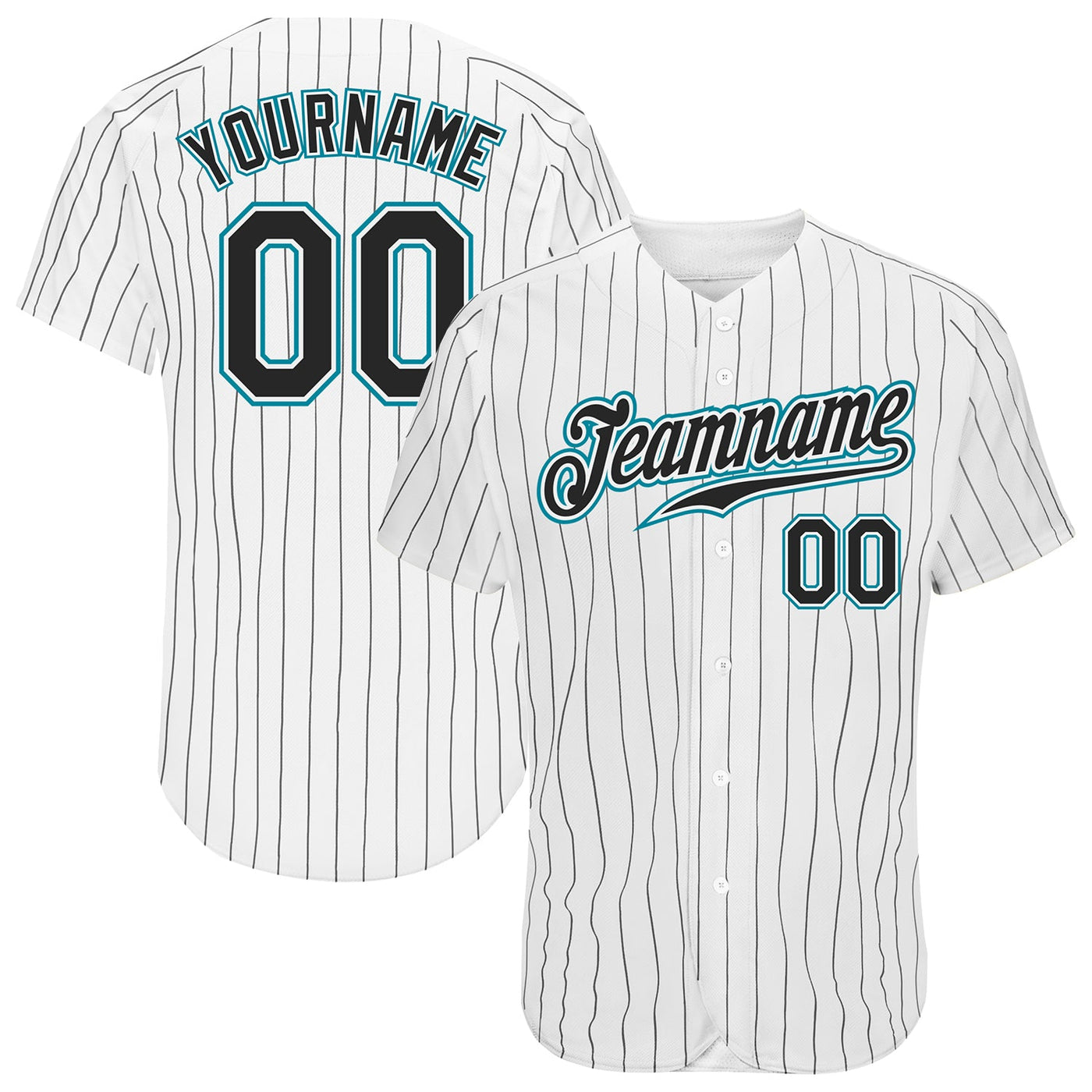 Custom White Black Pinstripe Black-Teal Authentic Baseball Jersey - Owls Matrix LTD