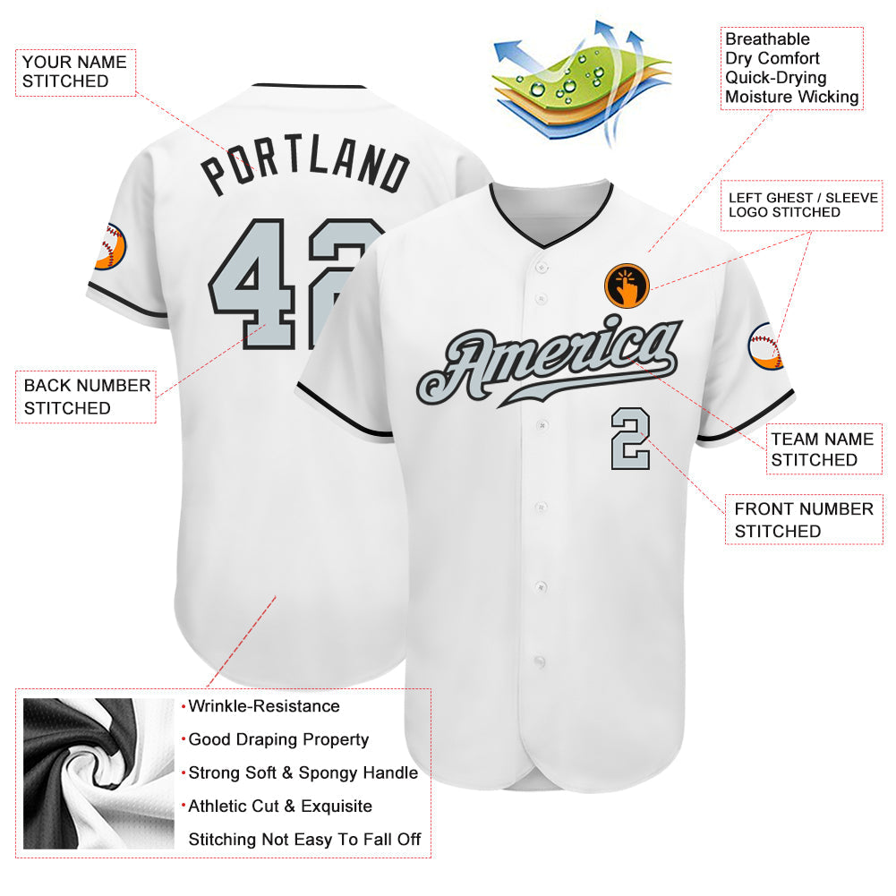 Custom White Silver-Black Authentic Baseball Jersey - Owls Matrix LTD