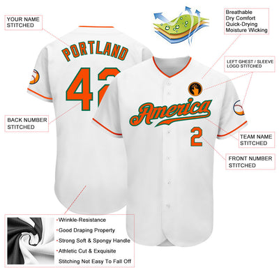 Custom White Orange-Kelly Green Authentic Baseball Jersey - Owls Matrix LTD