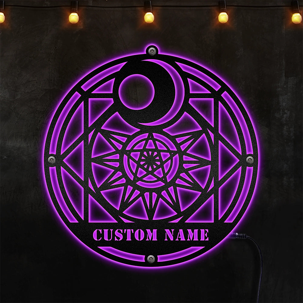 Wicca Symbol So Cool So Mystic - Two Colours Led Lights Metal - Owls Matrix LTD