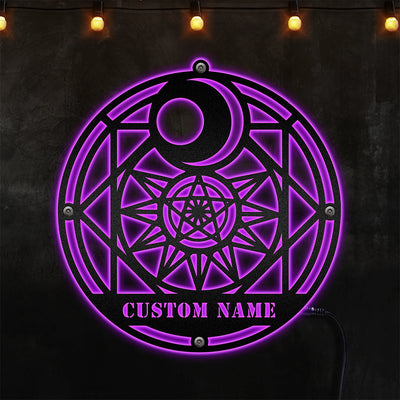 Wicca Symbol So Cool So Mystic - Two Colours Led Lights Metal - Owls Matrix LTD