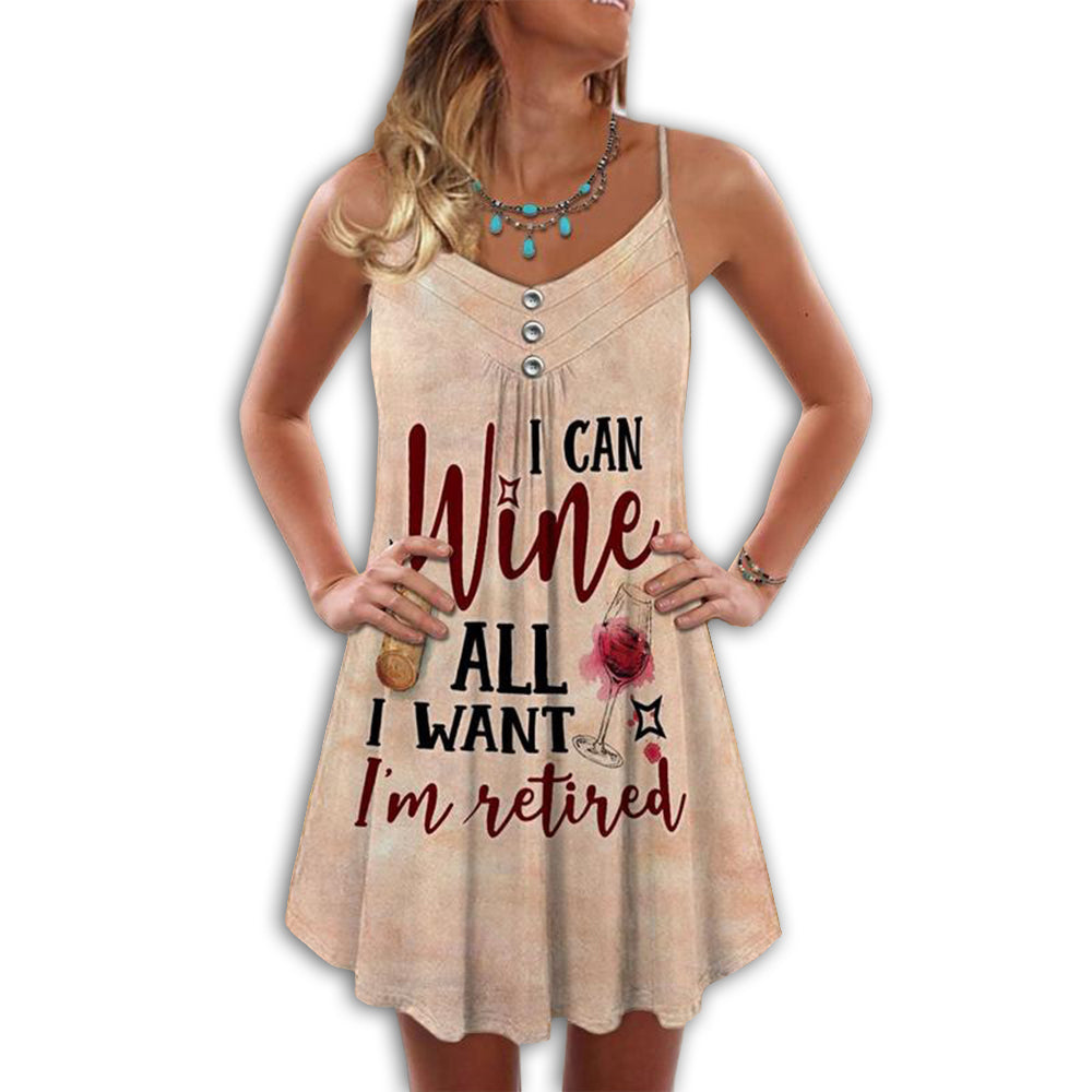 Wine And Summer Vibes All I Want I'm Retired - Summer Dress - Owls Matrix LTD