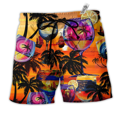 Beach Short / Adults / S Wine It's Time For Wine And Hawaii Colorful Style - Beach Short - Owls Matrix LTD
