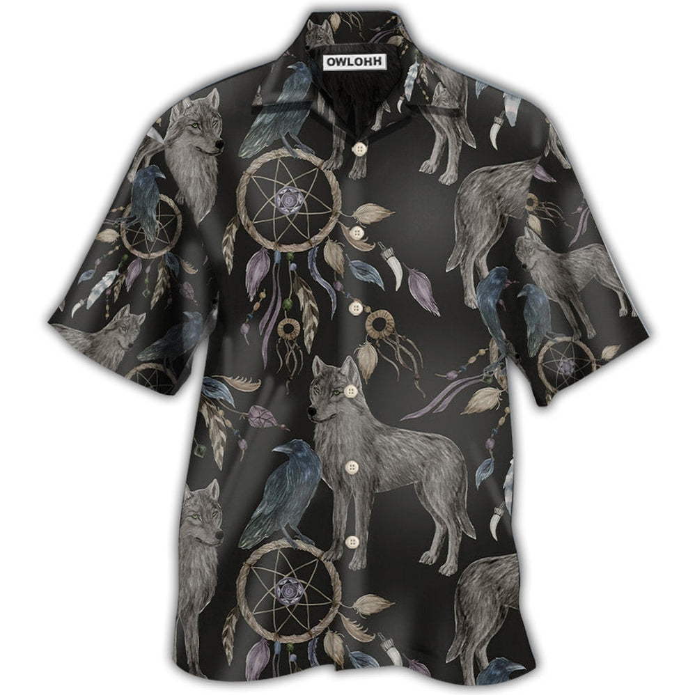 Hawaiian Shirt / Adults / S Wolf Dreamcatcher Dark Style - Hawaiian Shirt - Owls Matrix LTD