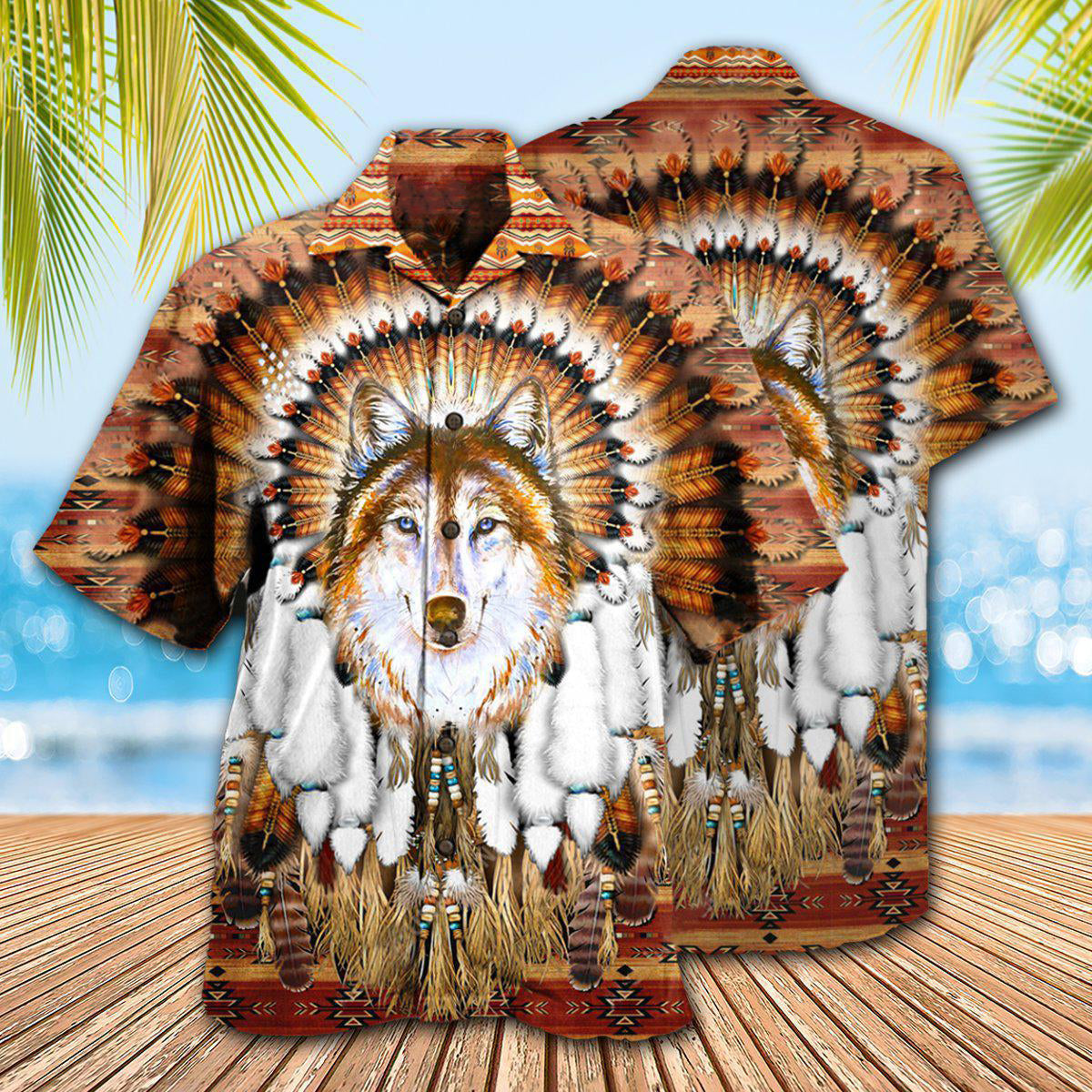 Native American Wolf Feather Headdress Cool - Hawaiian Shirt - Owls Matrix LTD