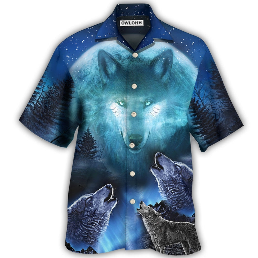 Hawaiian Shirt / Adults / S Wolf Gray And Blue - Hawaiian Shirt - Owls Matrix LTD