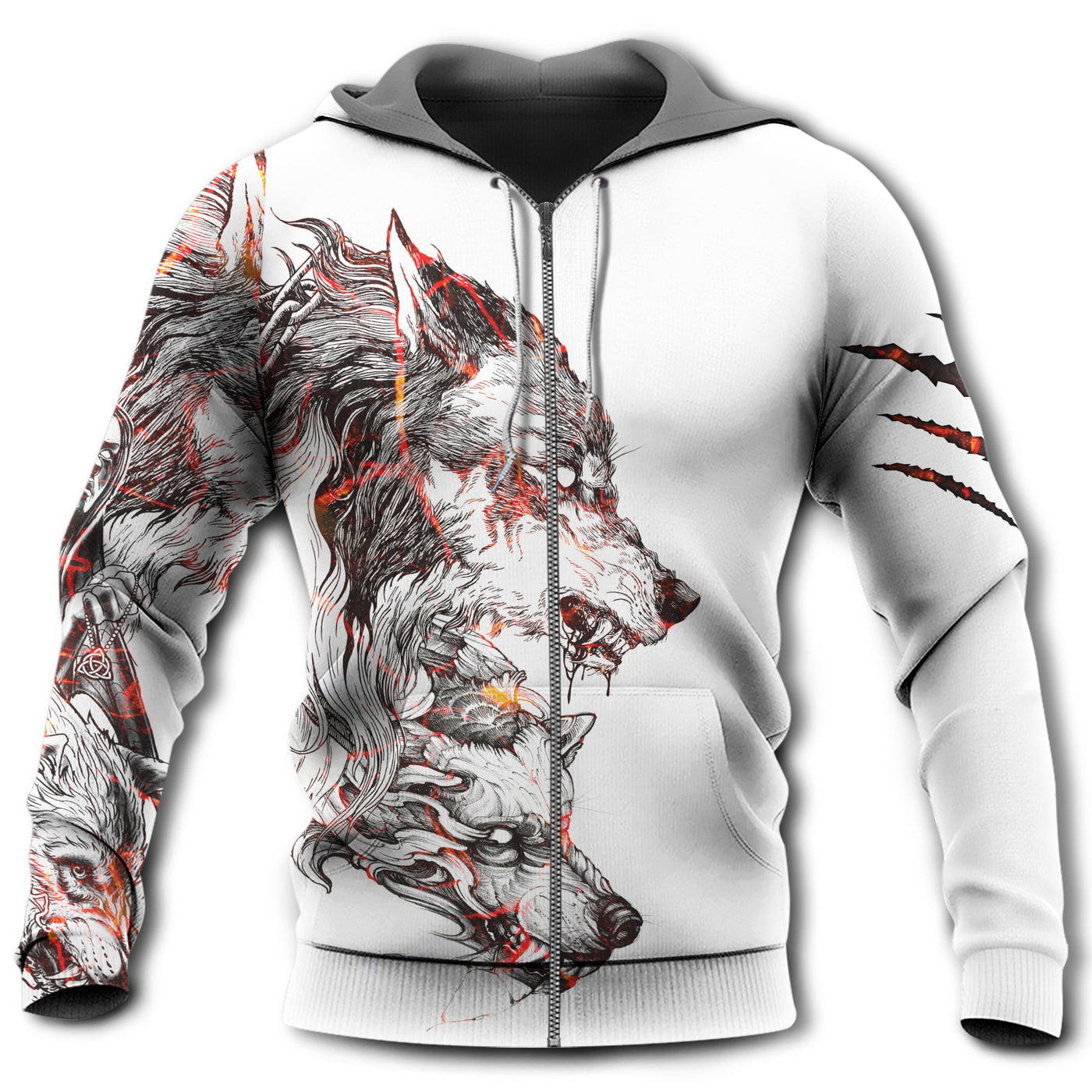 Zip Hoodie / S Wolf Tattoo Wolf With Red Blood Color - Hoodie - Owls Matrix LTD