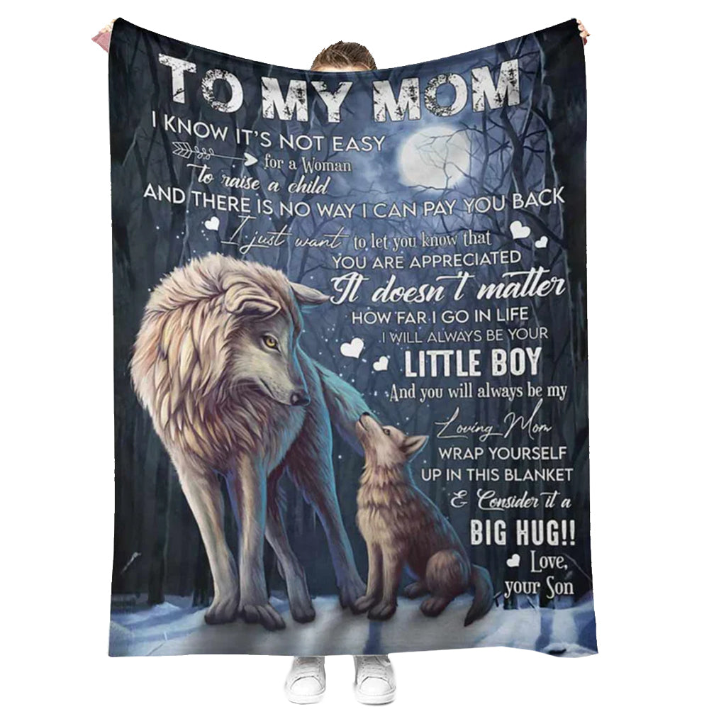 50" x 60" Wolf To My Mom With Moon - Flannel Blanket - Owls Matrix LTD
