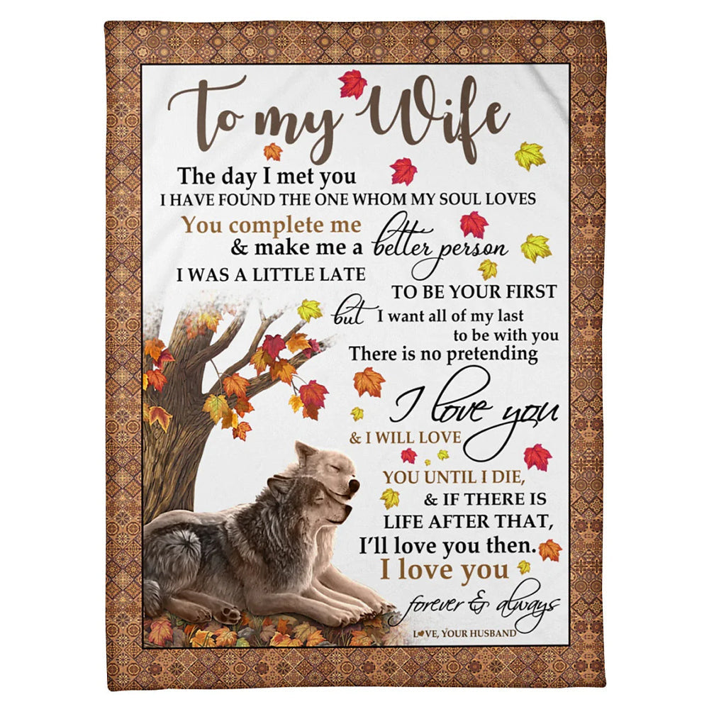 50" x 60" Wolf To My Wife The Day I Met You - Flannel Blanket - Owls Matrix LTD