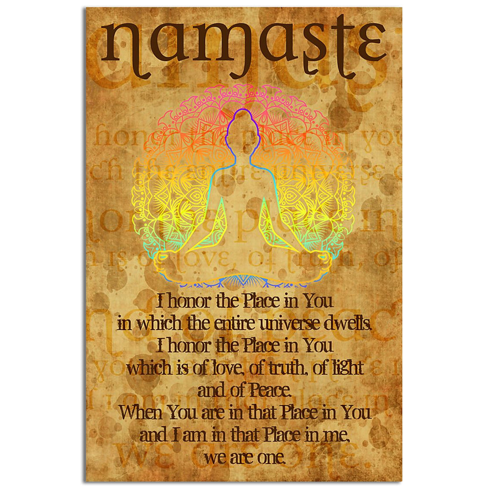 12x18 Inch Yoga Life Peace I Honor The Place In You - Vertical Poster - Owls Matrix LTD