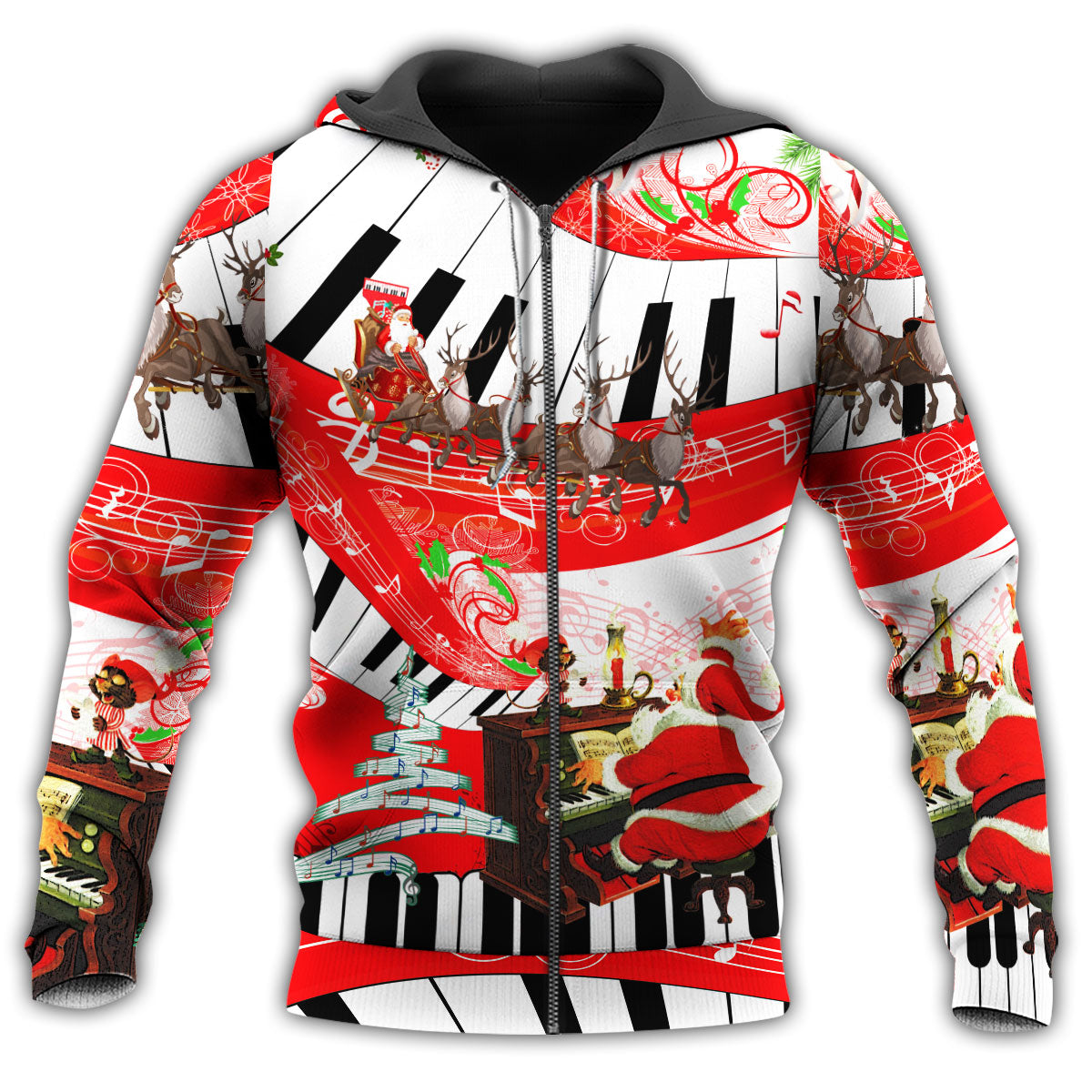 Zip Hoodie / S Christmas Love Music With Red Style So Hot - Hoodie - Owls Matrix LTD