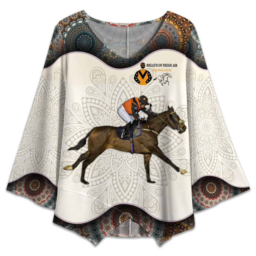 S Horse Racing Club Mandala Pattern - V-neck T-shirt - Owls Matrix LTD