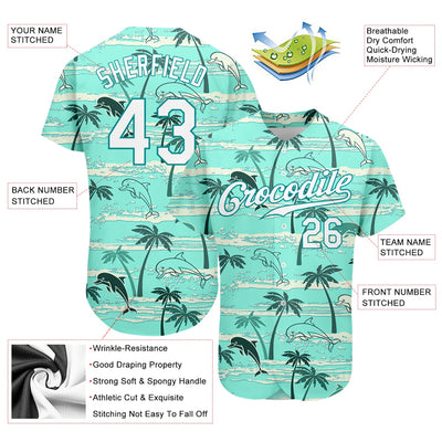 Custom Aqua White-Aqua 3D Pattern Design Hawaii Palm Trees Authentic Baseball Jersey - Owls Matrix LTD
