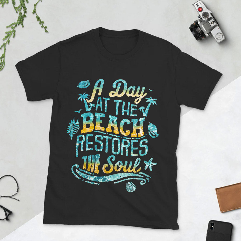 Beach A Day At The Beach Restores The Soul MDAY3005008Y Dark Classic T Shirt