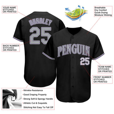 Custom Black Gray-Purple Authentic Baseball Jersey - Owls Matrix LTD