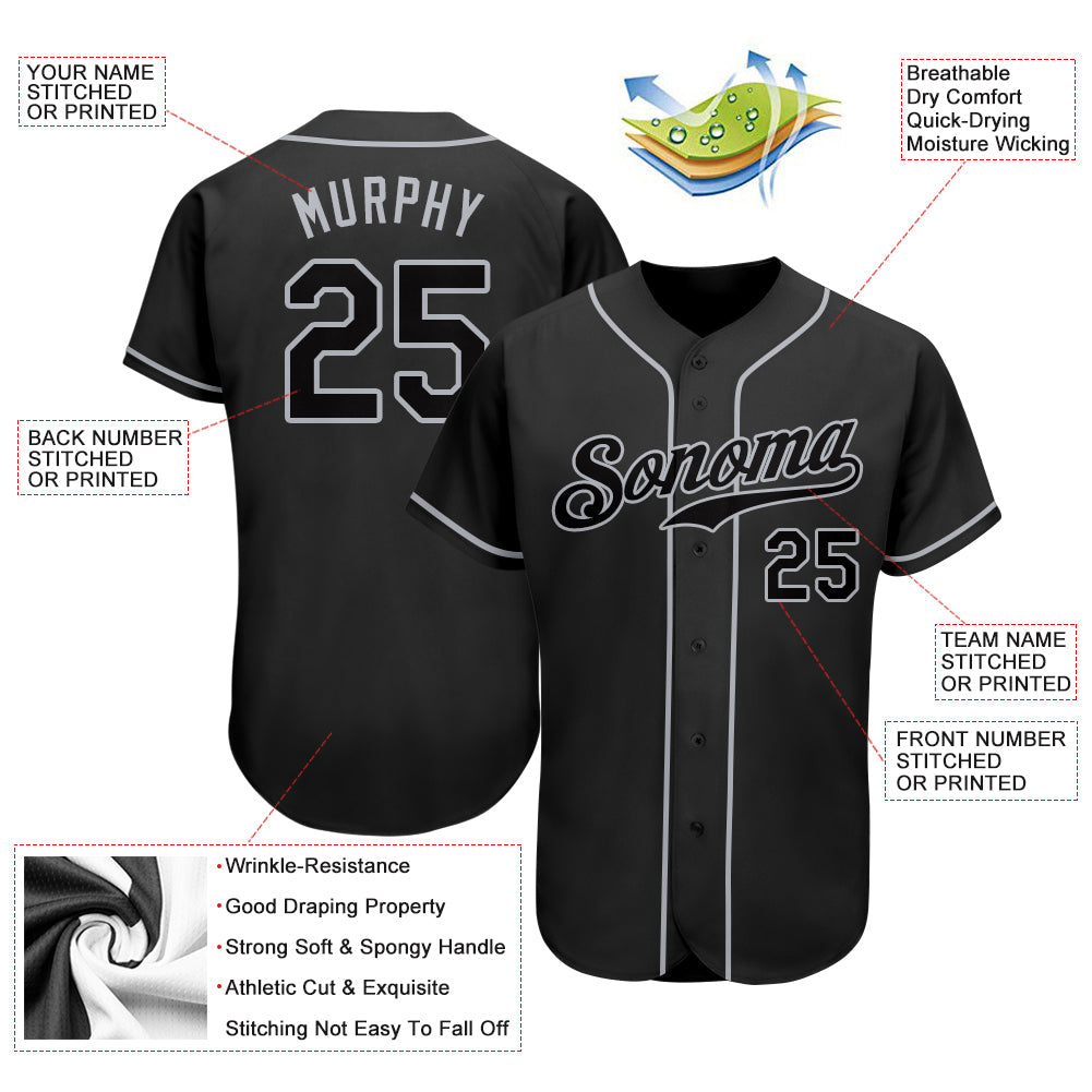 Custom Black Black-Gray Authentic Baseball Jersey - Owls Matrix LTD