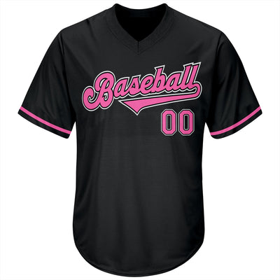 Custom Black Pink-White Authentic Throwback Rib-Knit Baseball Jersey Shirt - Owls Matrix LTD