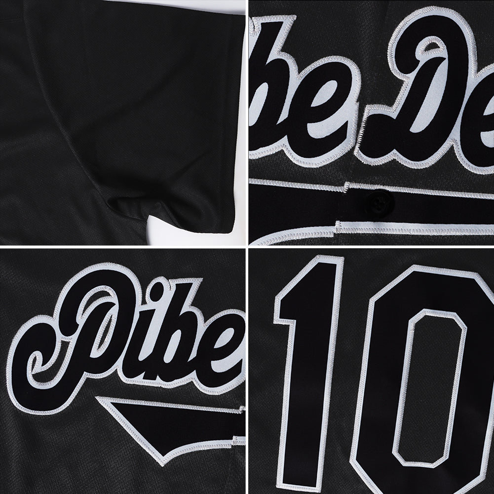 Custom Black Black-Gray Authentic Throwback Rib-Knit Baseball Jersey Shirt - Owls Matrix LTD